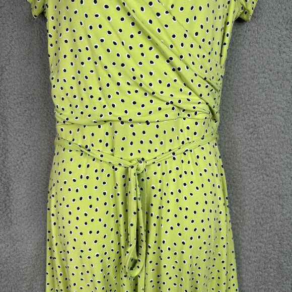 Lands End Dress Womens Jersey Knit Small 6-8 Surplice Faux Wrap Green Polka Dots - Picture 4 of 15